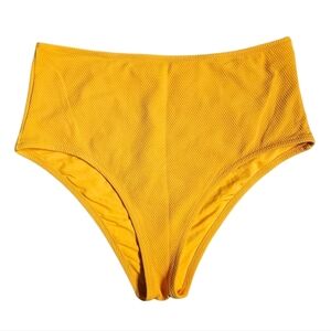 Aerie Gold Textured High Waisted Cheeky Bikini Bottoms Size L
